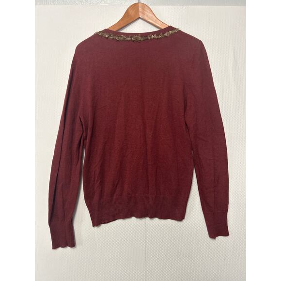 Calvin Klein Womens Cardigan Brown Fringe Trim Button Up Sweater Size Large - Picture 9 of 11